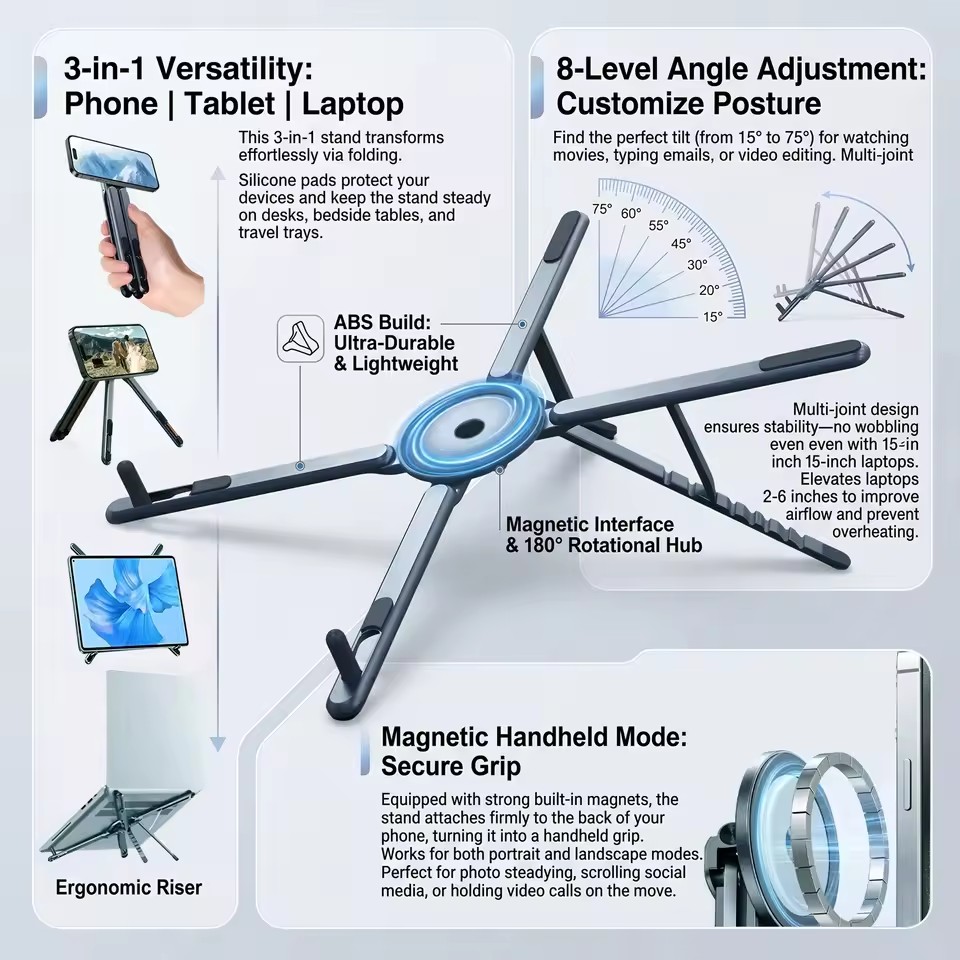 Tablet Stand Accessories - Portable Magnetic Phone Holder & Selfie